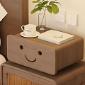 Wooden Robot Shaped Nightstand With Smiley Face Transparent Lower Section And Small Plant