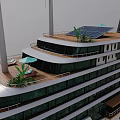 Modern Cruise Ship With Multiple Decks Green Plants And White Hull Design