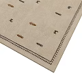 Light Beige Square Rug With Leaf Motifs Small Symbols And Detailed Border