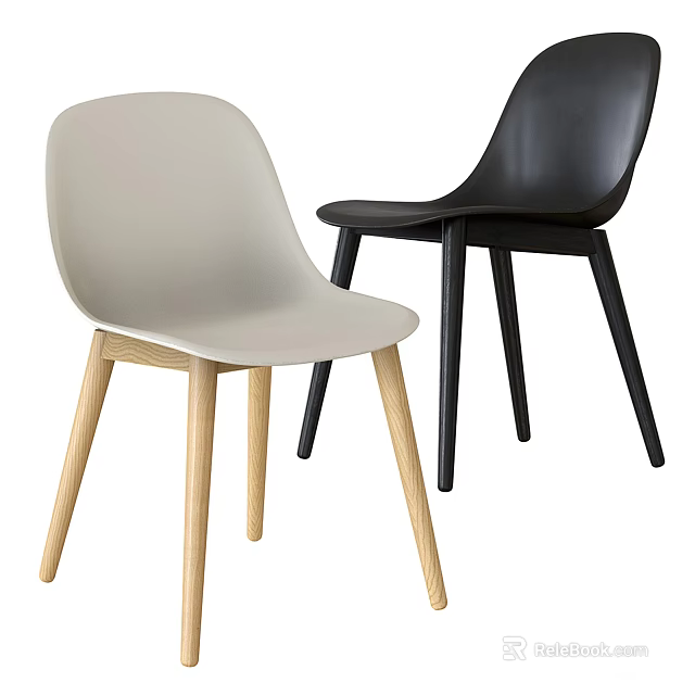 Modern Leisure Chairs In Beige And Black With Wooden Legs And Minimalist Design 3d model 