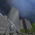 Modern High Rise Residential Building With Glass Curtain Wall And Cloudy Urban Sky