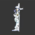 Game Movie Character Blue Silver Mechanical Robot With Yellow Glowing Sword
