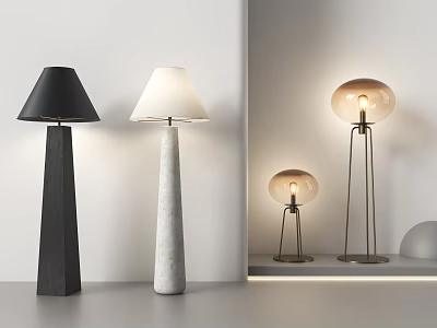 Modern Floor Lamps With Black White Shades And Glass Globe Metal Stand Designs 3d model