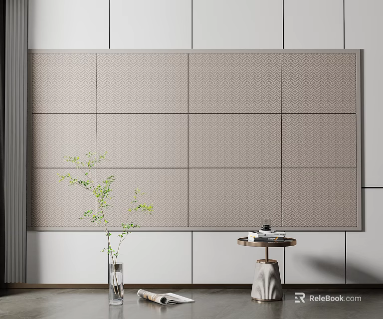 Modern Minimalist Side Table With Vase Plant And Books On Wall Backdrop 3d model 