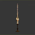 Ornate Decorative Candlestick With Curved Handle Burning Candle And Purple Accents