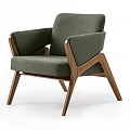 Elegant Modern Green Fabric Accent Chair With Wooden Frame And Curved Armrests