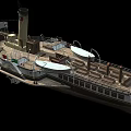 Vintage Steamship Model With Deck Structures Chimney Mast And Flag Details