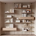 Modern Open Bookshelf Design With Wooden Shelves Metal Frame Books Photo Frames And Vases