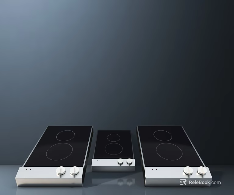 Kitchen Appliances Featuring Three Induction Cooktops With Black Surface Silver Base And Knob Controls 3d model 