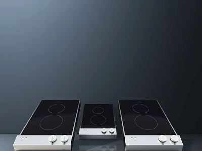 Kitchen Appliances Featuring Three Induction Cooktops With Black Surface Silver Base And Knob Controls 3d model