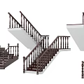 Wooden Railing Staircase Designs With Different Step Structures And Classic Styles 3d model