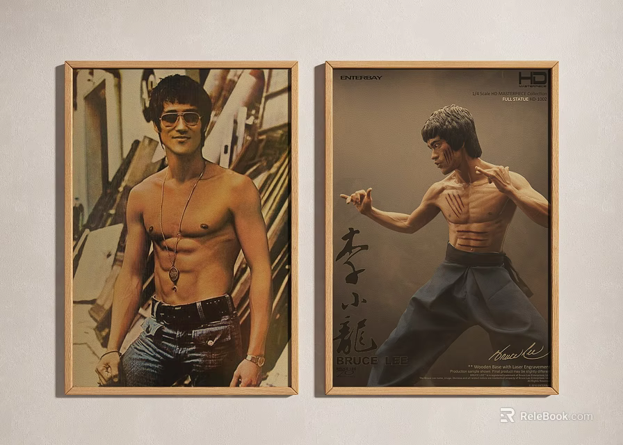 Bruce Lee Character Portrait Posters Framed With Martial Arts Poses And Vintage Design 3d model 