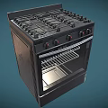 Black Gas Stove Oven With Burners Knobs Glass Door And Grill Rack