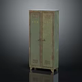 Vintage Green Metal Entryway Side Cabinet With Two Lockable Doors And Wheels