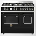 Classic Black And Silver Kitchen Gas Stove With Double Oven Doors And Metal Knobs