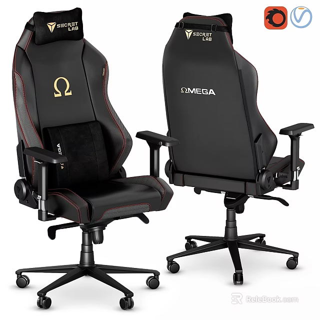 Black Omega Gaming Chairs With Red Stitching Leather And Adjustable Armrests 3d model 