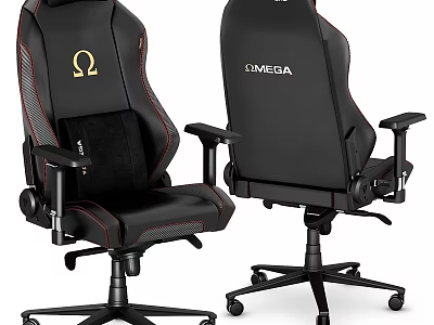 Black Omega Gaming Chairs With Red Stitching Leather And Adjustable Armrests 3d model
