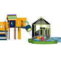 Kindergarten Playground With Colorful Slide Climbing Structure Safety Fence And Play Area