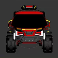 Red And Black Off Road Vehicle With Yellow Accents Roof Rack And Futuristic Design