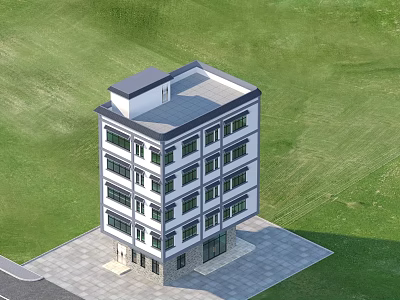 Modern Four Story Detached Villa With White Exterior Gray Roof And Green Lawn 3d model