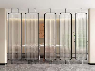 Modern Glass Room Dividers With Vertical Stripes And Metal Frame For Interior Space 3d model