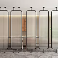 Modern Glass Room Dividers With Vertical Stripes And Metal Frame For Interior Space