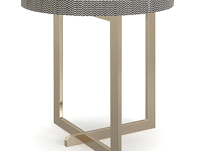 Modern Round Side Table With Black And White Geometric Pattern And Brass Metal Cross Legs 3d model