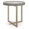 Modern Round Side Table With Black And White Geometric Pattern And Brass Metal Cross Legs