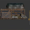 Industrial Metal Frame Gate Structure With Wooden Roof And Platform Design