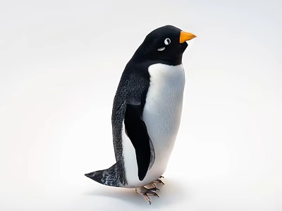 Cute Black And White Penguin Doll With Orange Beak Standing On White Background 3d model