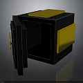 Black Cube Shaped Furniture With Yellow Top And Side Panels Open Door Design