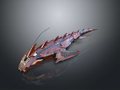 Detailed Futuristic Mechanical Creature With Red Metallic Exoskeleton Sharp Edges And Long Antennae 3d model