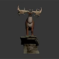 Realistic 3D Model Deer With Red White Body And Large Antlers On Stone
