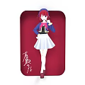 Anime Female Character With Red Hair Blue Coat White Skirt And Red Shoes