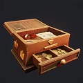Wooden Decorative Ornament Box Set Two Closed And Open With Coins Paper Notes Small Ornaments