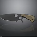 Stainless Steel Tactical Knife With Textured Wooden Handle And Circular Blade Cutouts