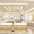 Luxurious Modern Jewelry Store Interior Design With Gold Display Cases And Lighting