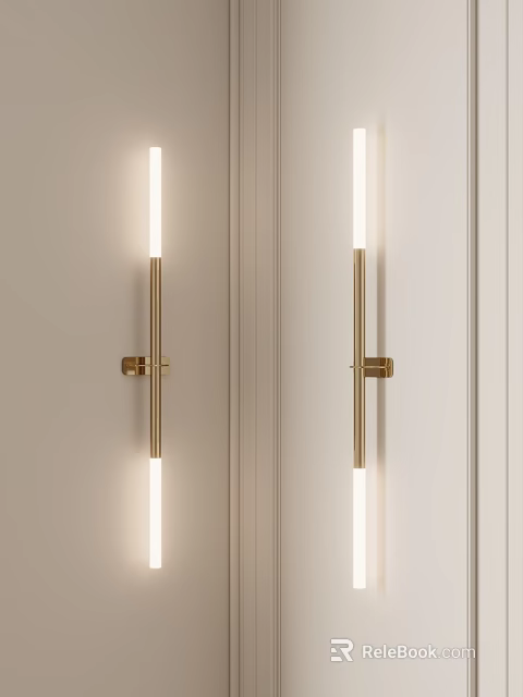 Modern Minimalist Wall Lamps With Golden Metal Body And Long Strip Lighting 3d model 