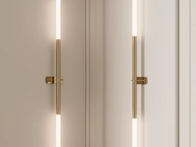 Modern Minimalist Wall Lamps With Golden Metal Body And Long Strip Lighting 3d model