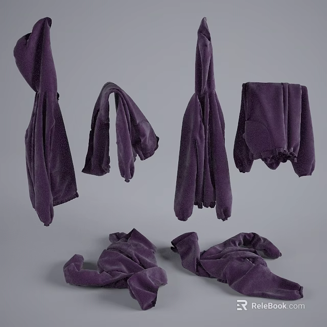 Purple Clothes Multiple Hanging And Folded Pieces On Gray Background 3d model 