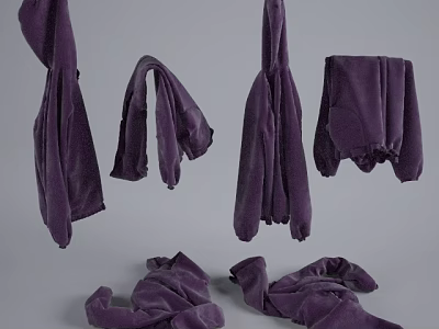Purple Clothes Multiple Hanging And Folded Pieces On Gray Background 3d model