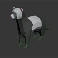 Low Poly 3D Animal Character With Black And White Fur Standing On Dark Surface