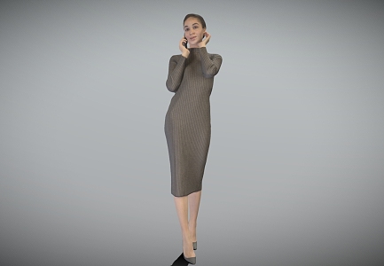 Elegant lady phone woman standing lady 3d model