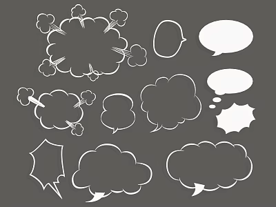 Hand Drawn Speech Bubbles Wall Decor with Various Shapes and Decorative Elements 3d model