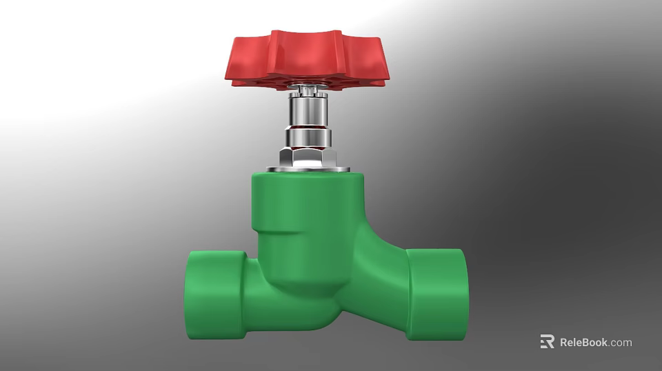 Green Valve With Red Wheel Handle And Metallic Connection Structure Design 3d model