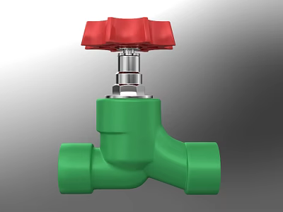 Green Valve With Red Wheel Handle And Metallic Connection Structure Design 3d model