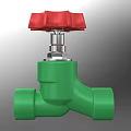 Green Valve With Red Wheel Handle And Metallic Connection Structure Design 3d model