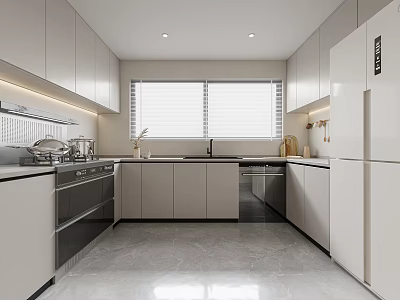 Modern Kitchen Interior With White Cabinets Marble Floor And Stainless Steel Appliances 3d model