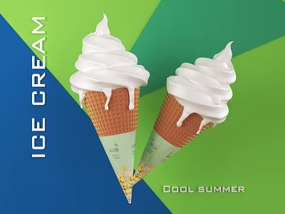 Delicious Ice Cream In Waffle Cone With Whipped Cream For Cool Summer Days 3d model