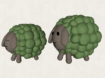 Adorable Sheep Shaped Green Sofa Stools With Textured Body And Gray Legs 3d model